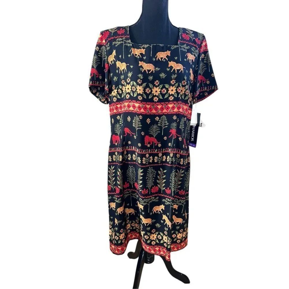 Sag Harbor 16 wearable art African jungle safari deadstock sheath dress New